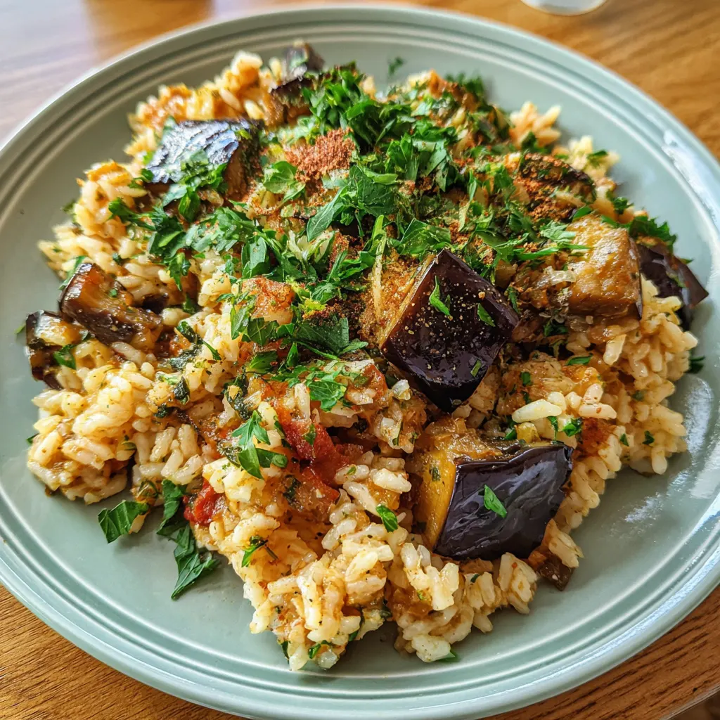 Greek Roasted Eggplant Rice Plate – Fresh & Flavorful