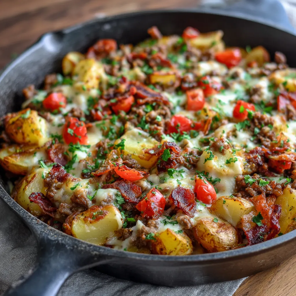 Ground Beef Bacon Ranch Potato Skillet – Cheesy, Savory & Family-Favorite!