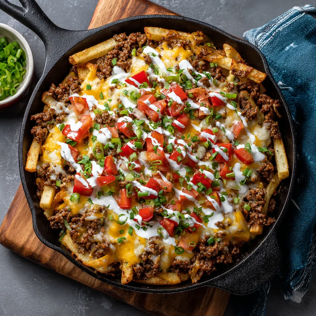 Ground Beef Cheesy French Fry Nachos – Loaded & Cheesy