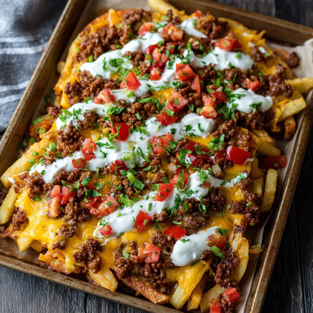 Ground Beef Cheesy French Fry Nachos – Loaded & Cheesy
