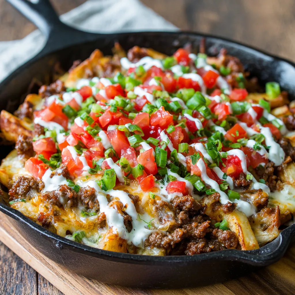 Ground Beef Cheesy French Fry Nachos – Loaded & Cheesy