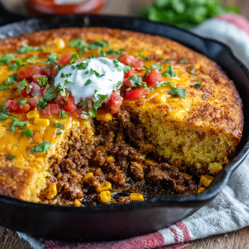 Ground Beef Cowboy Cornbread Skillet – Rustic & Filling