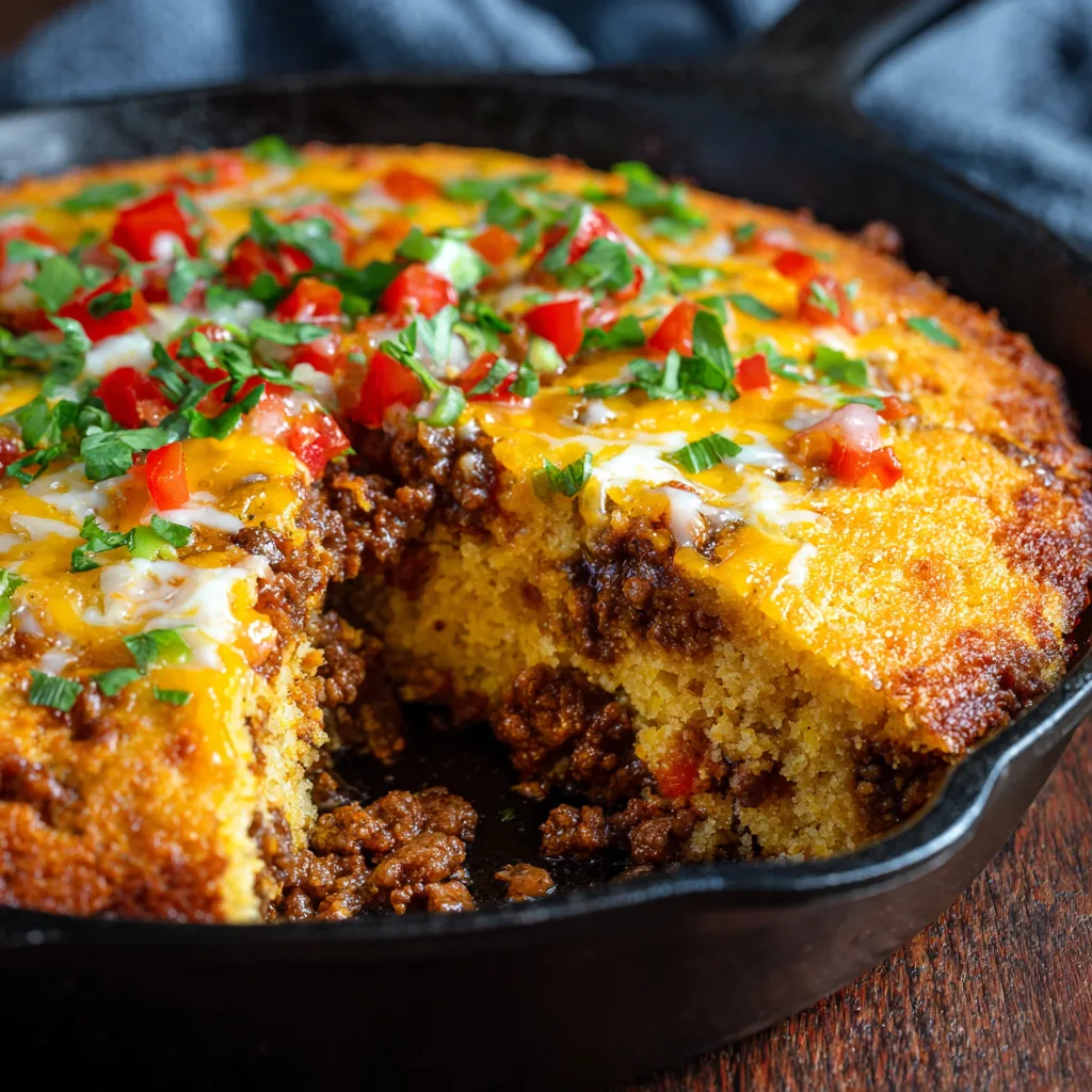 Ground Beef Cowboy Cornbread Skillet – Rustic & Filling
