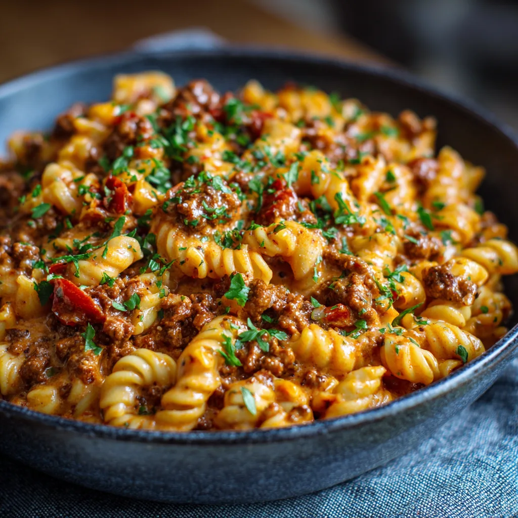 Ground Beef Creamy Chipotle Pasta

