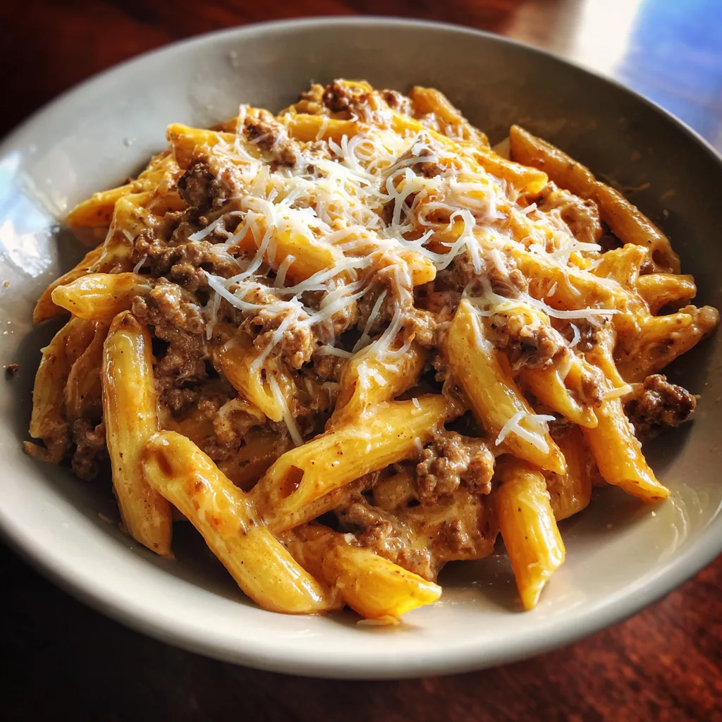 Ground Beef Creamy Chipotle Pasta
