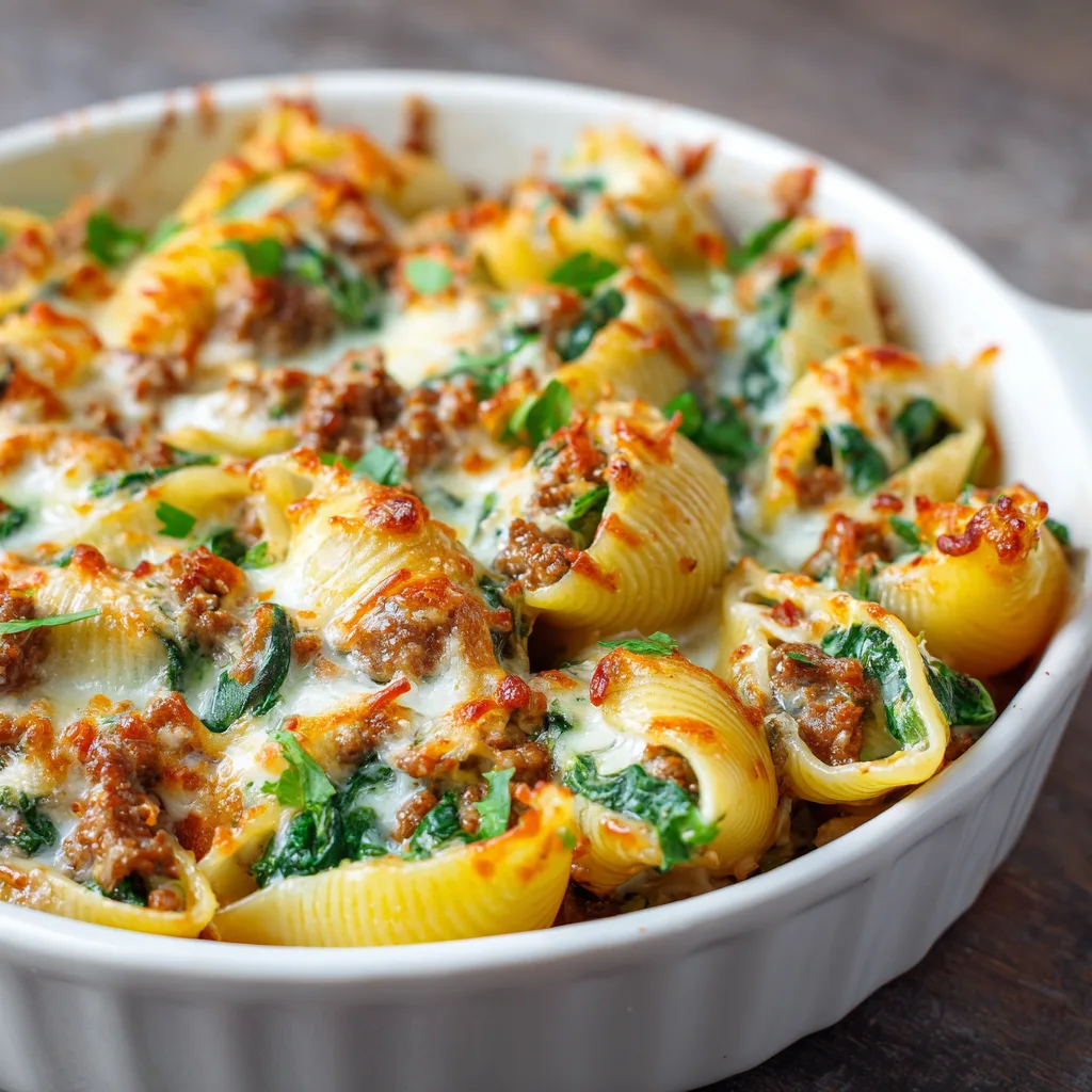 Ground Beef Creamy Spinach Shells – Cheesy, Cozy & Family-Favorite!