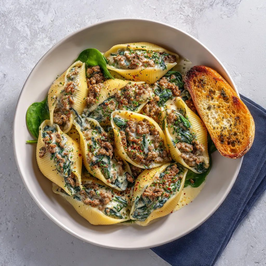 Ground Beef Creamy Spinach Shells – Cheesy, Cozy & Family-Favorite!