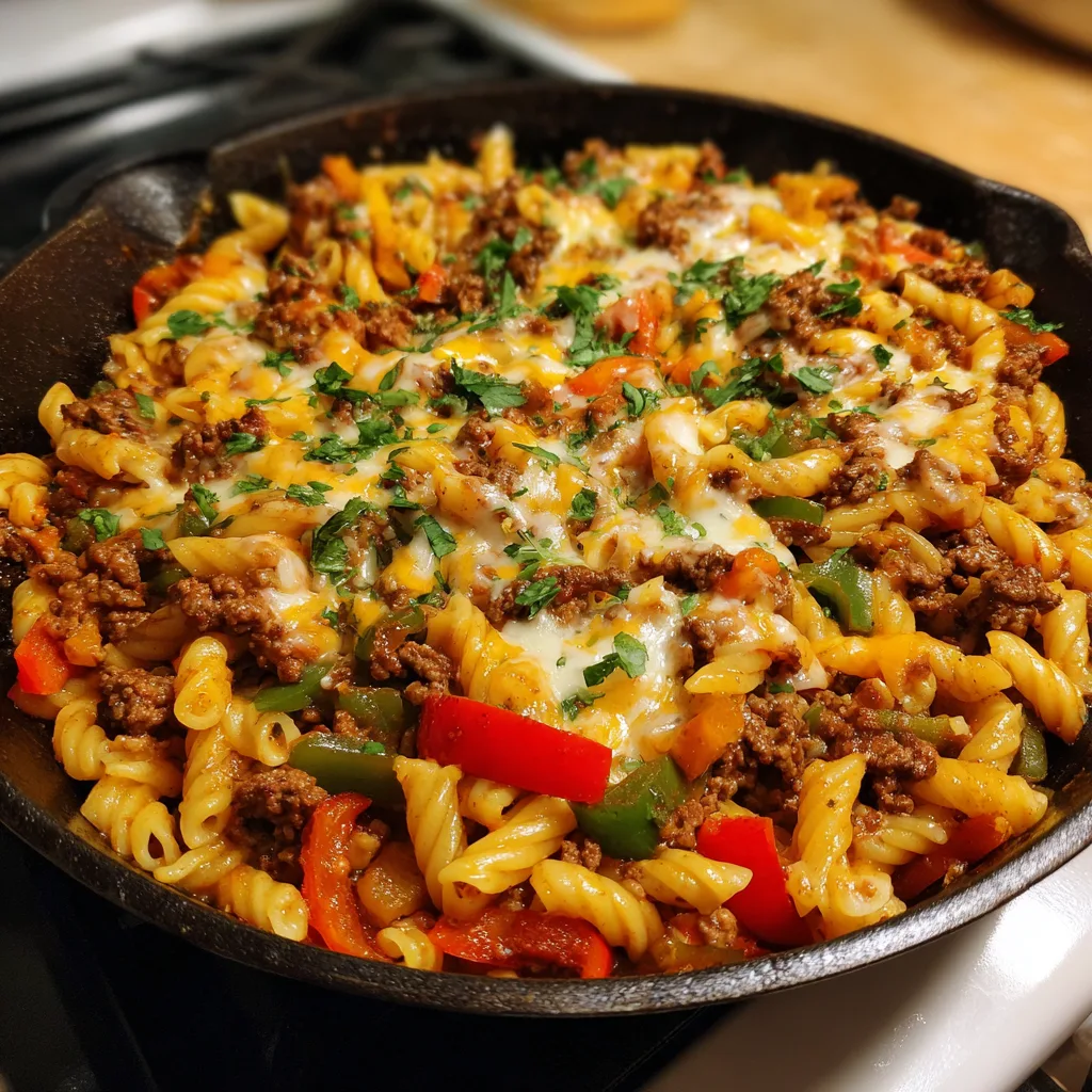 Ground Beef Fajita Pasta Skillet – Easy & Flavor-Packed