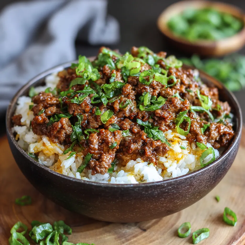 Ground Beef Garlic Butter Rice Bowl
