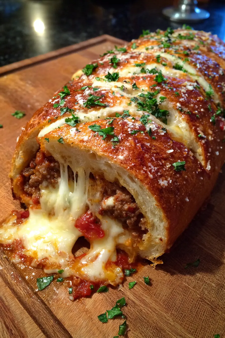 Ground Beef Parmesan Pizza Stuffed Bread – Cheesy & Loaded