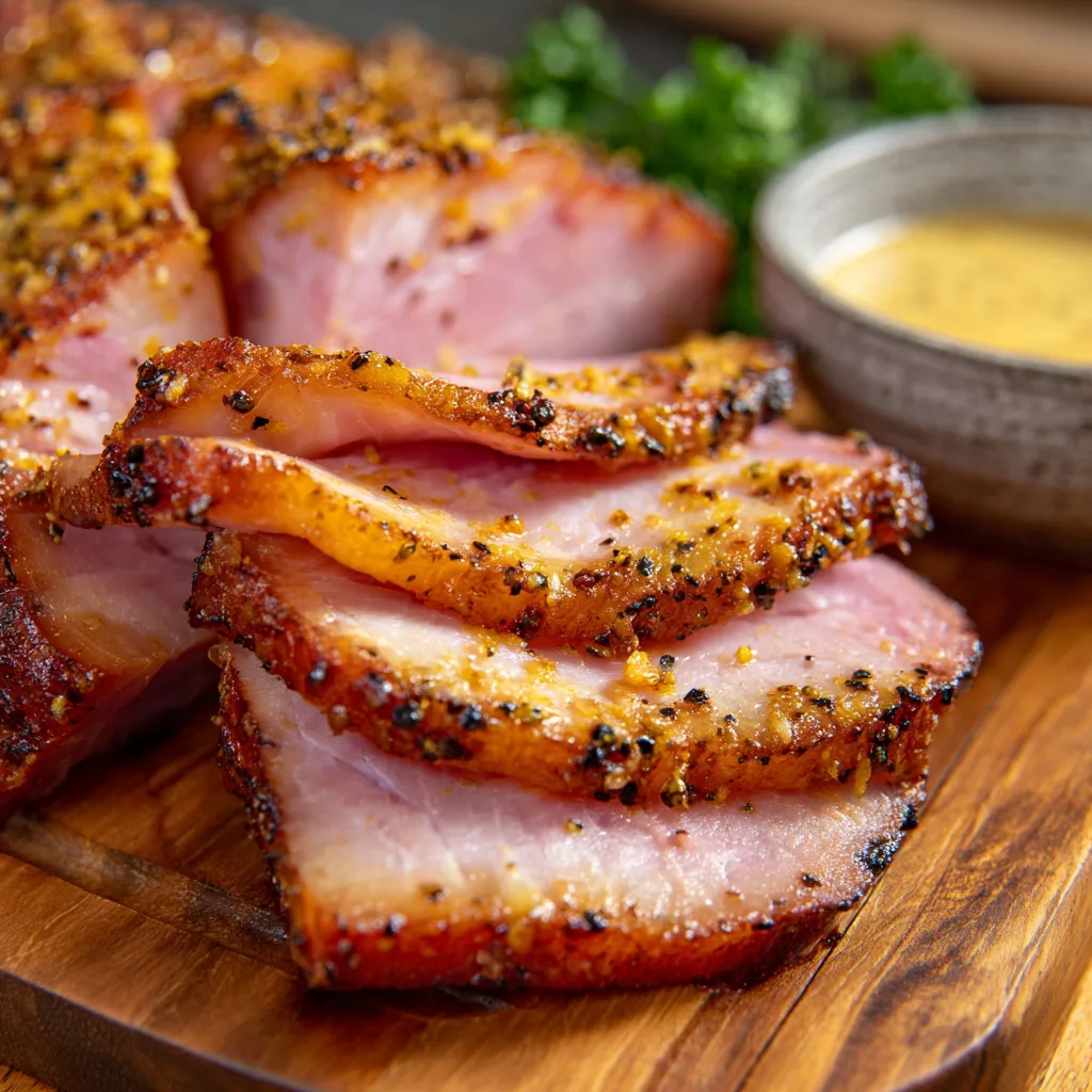 Maple Mustard Crusted Ham Slices – Sweet, Savory & Holiday-Perfect!