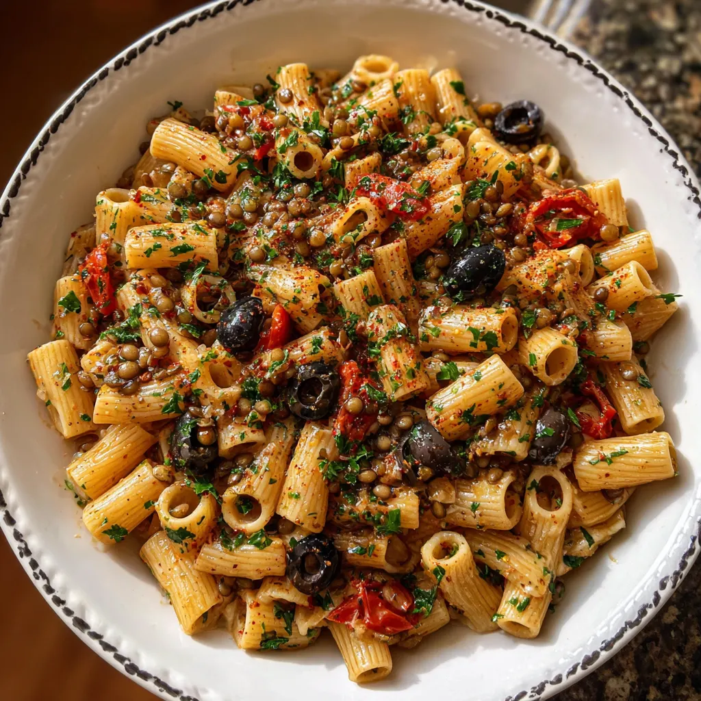 Mediterranean Lentil Olive Pasta – Hearty & Flavorful