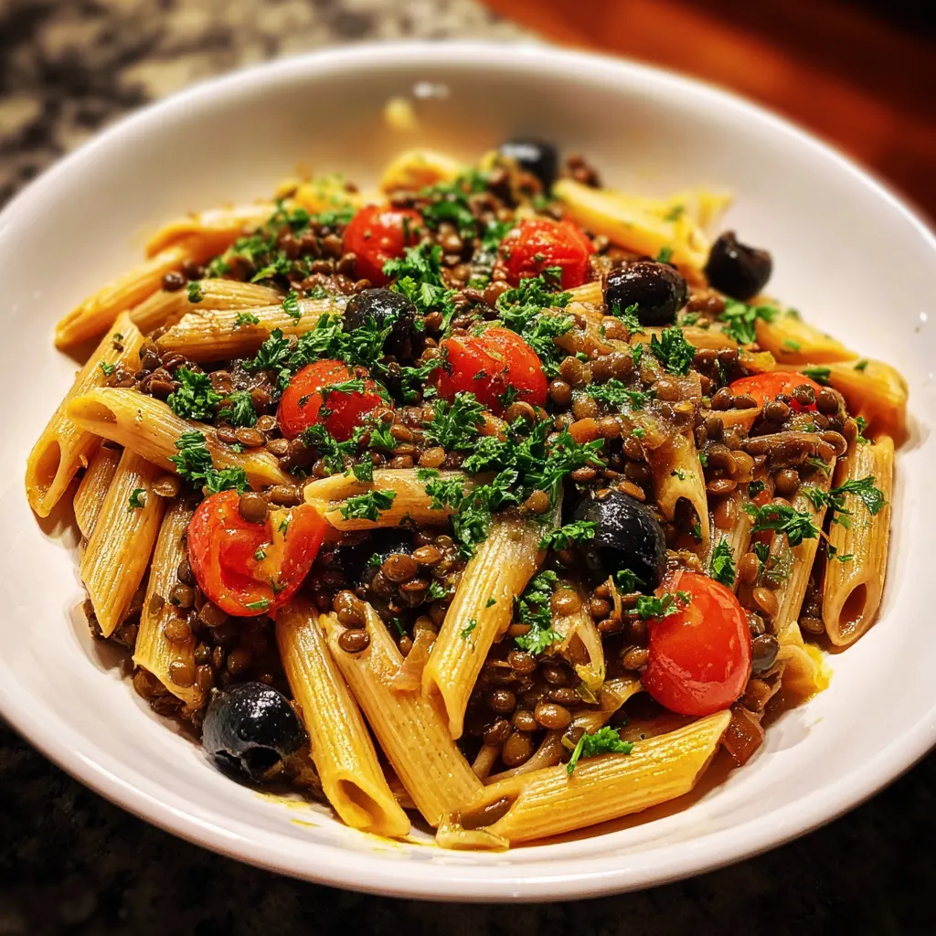 Mediterranean Lentil Olive Pasta – Hearty & Flavorful