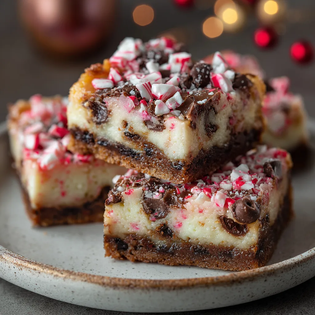 Creamy Peppermint Chocolate Chip Cheesecake Bars
