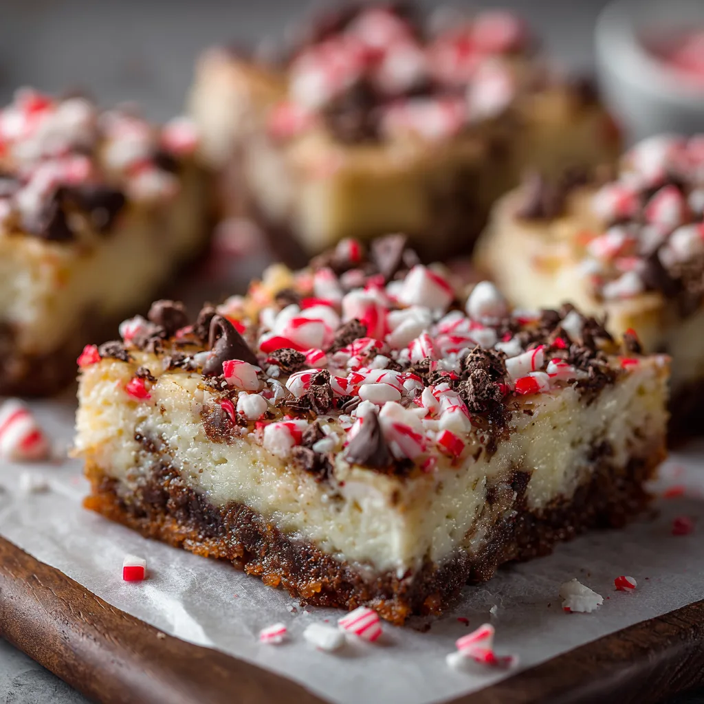 Creamy Peppermint Chocolate Chip Cheesecake Bars