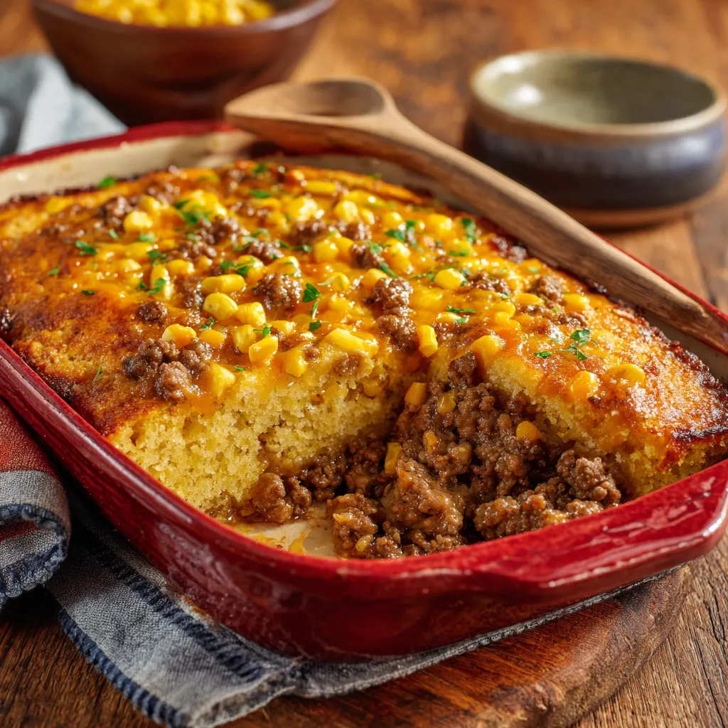 Sweet Cornbread Beef Bake