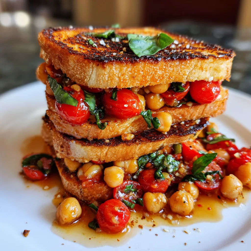 Tomato Basil Chickpea Toast Stack – Fresh & Mediterranean
