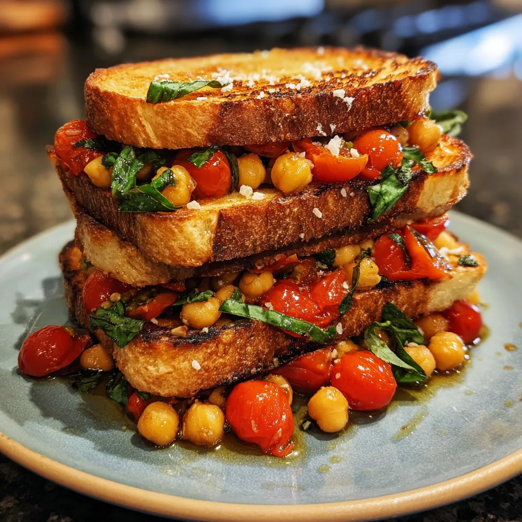 Tomato Basil Chickpea Toast Stack – Fresh & Mediterranean