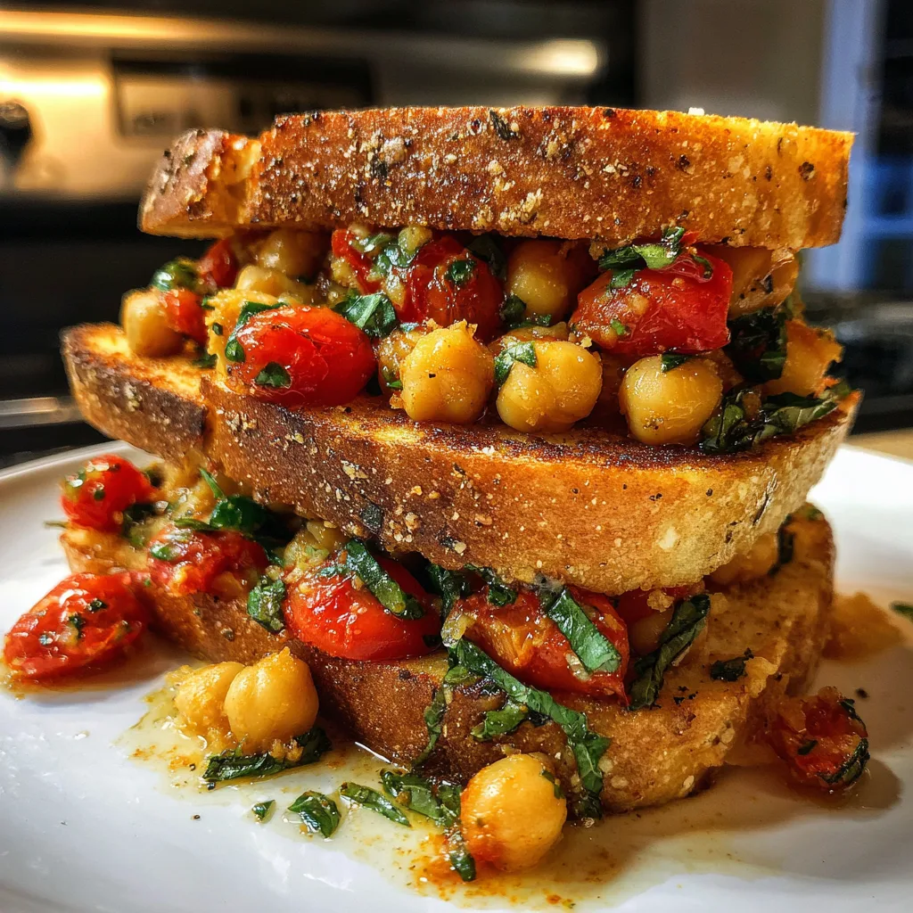 Tomato Basil Chickpea Toast Stack – Fresh & Mediterranean