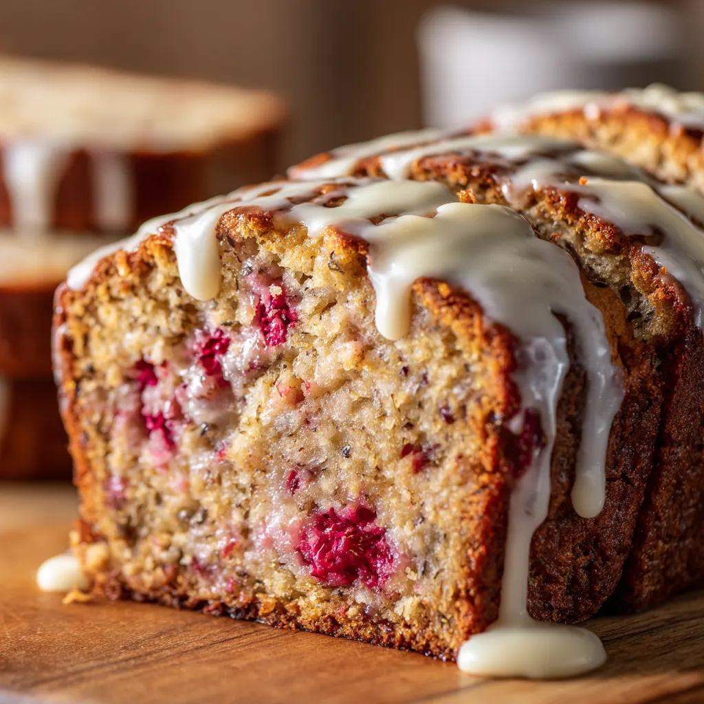 Banana Raspberry Bread – Sweet, Tart & Drizzled with White Chocolate