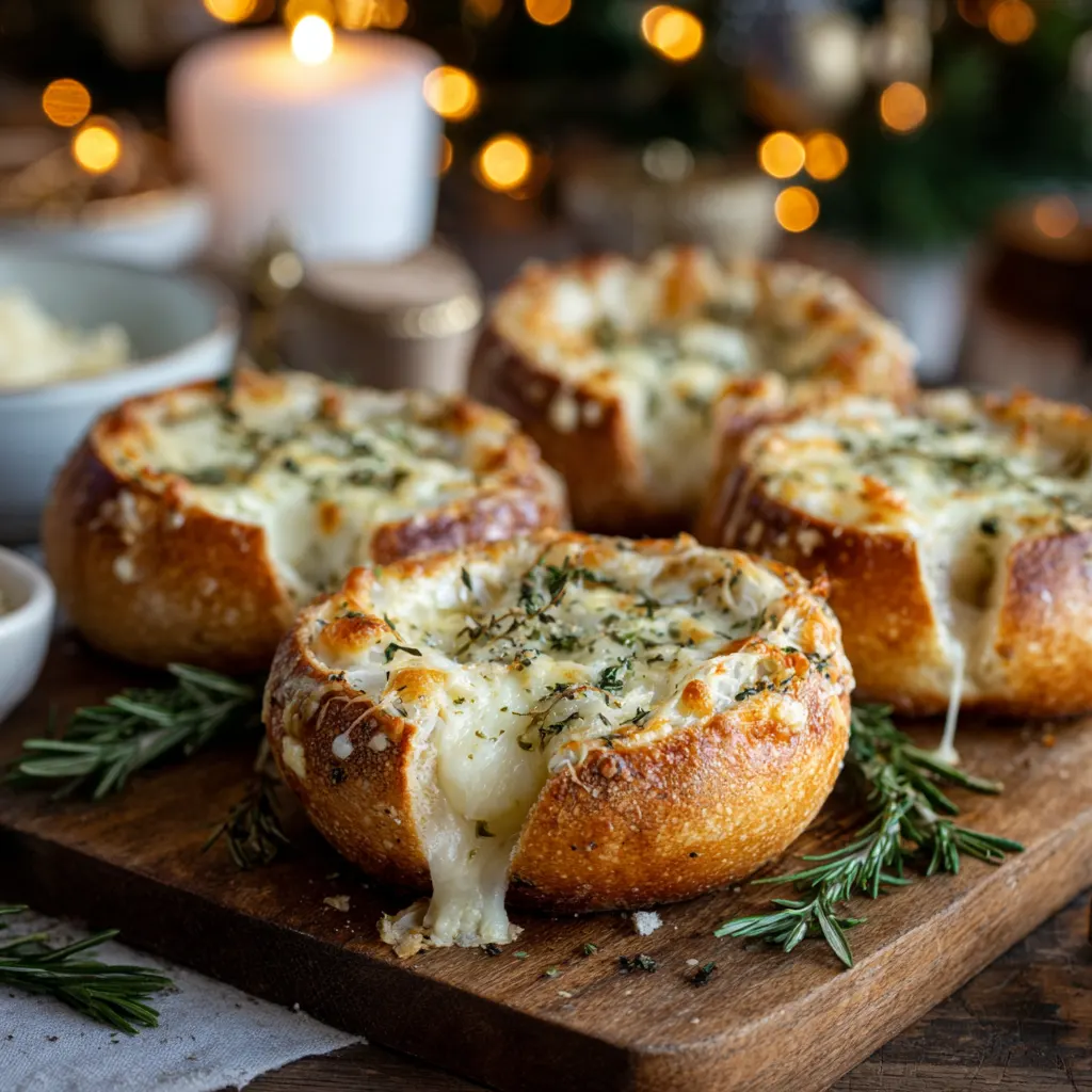 Christmas Cheesy Rosemary Bread Boats – Gooey, Festive & Perfect for Sharing