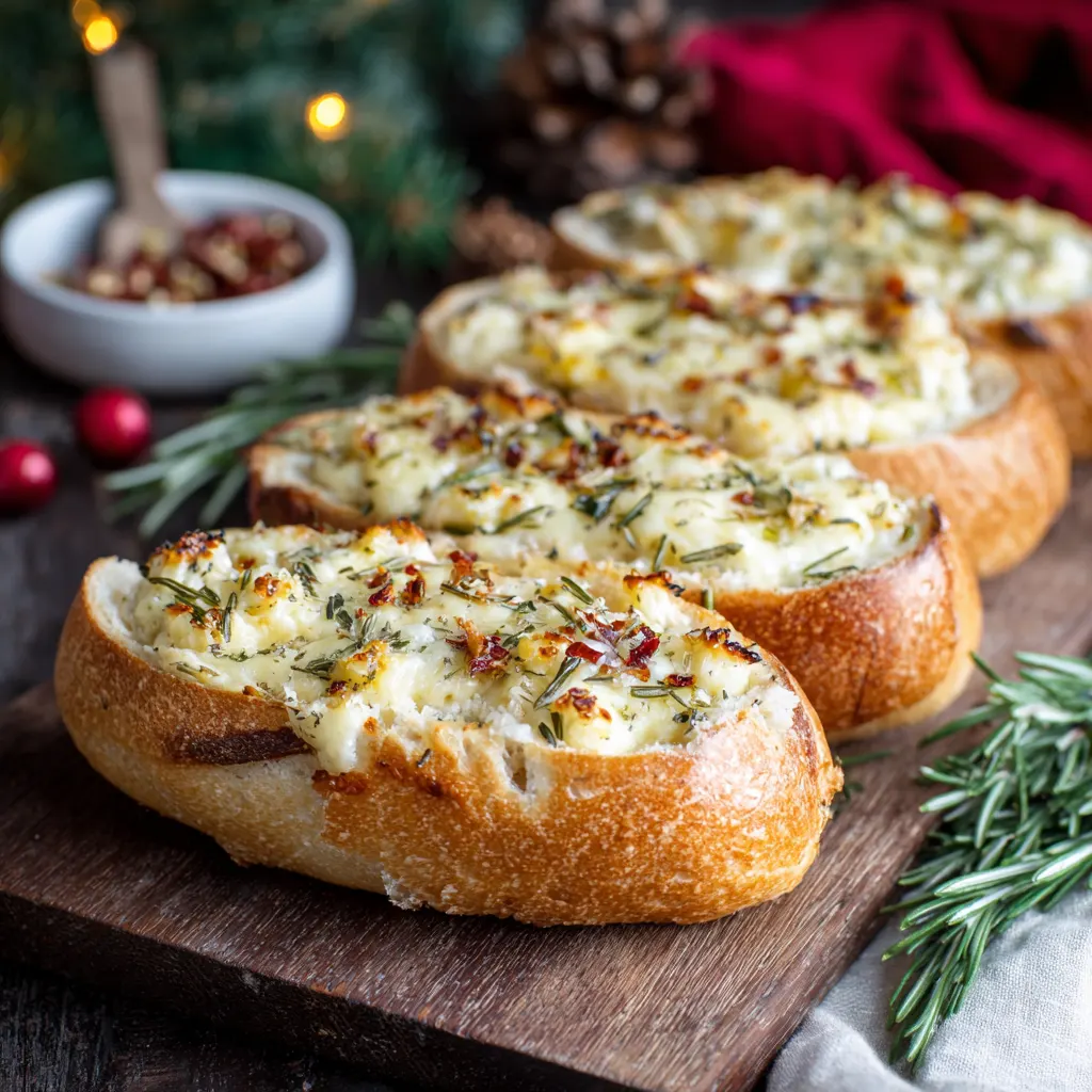 Christmas Cheesy Rosemary Bread Boats – Gooey, Festive & Perfect for Sharing