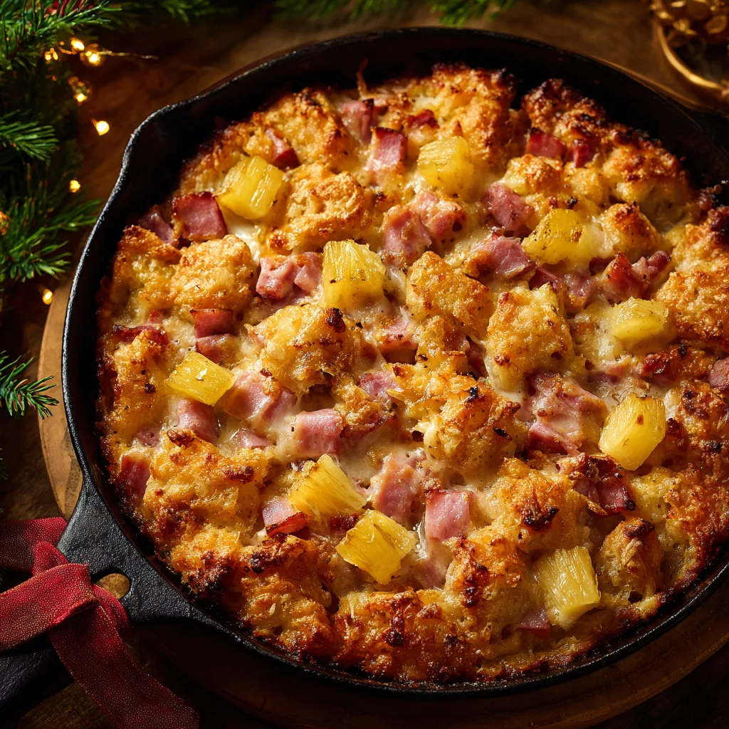 Christmas Ham & Pineapple Skillet Bake – Sweet, Savory & Festive