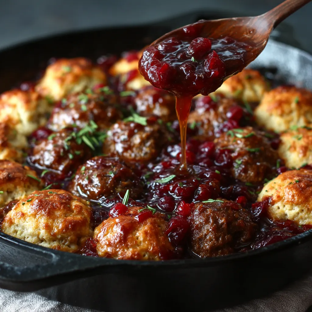 Cranberry BBQ Meatball Biscuit Bake – Sweet, Saucy & Comforting