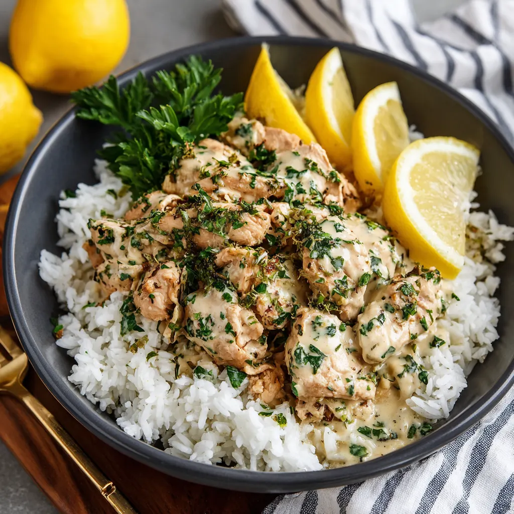 Crockpot Lemon Garlic Chicken Bowls – Bright, Easy & Flavor-Packed