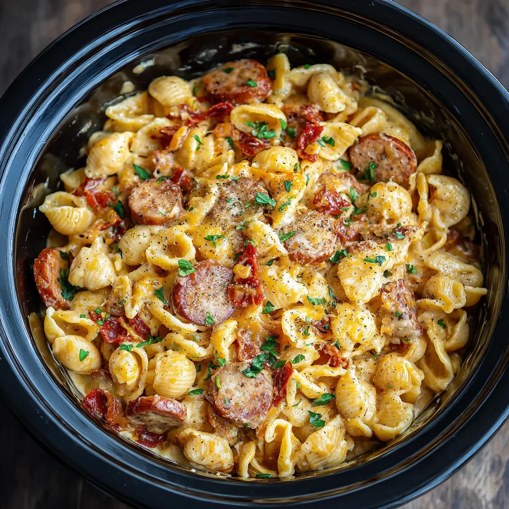 Crockpot Smoked Sausage & Cheddar Pasta – Creamy, Cheesy Comfort Food