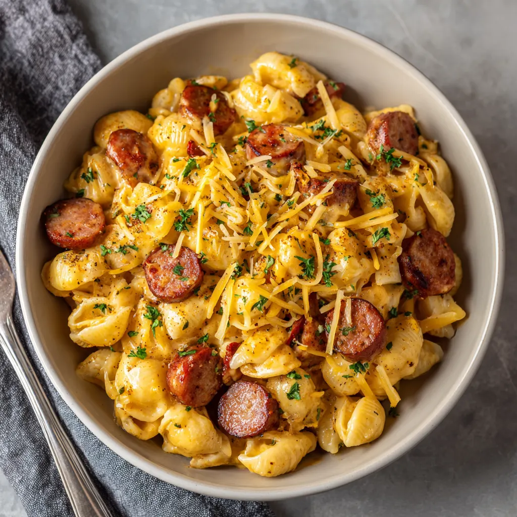 Crockpot Smoked Sausage & Cheddar Pasta – Creamy, Cheesy Comfort Food