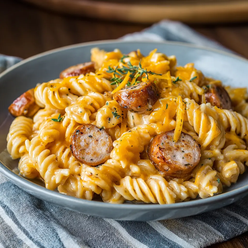 Crockpot Smoked Sausage & Cheddar Pasta – Creamy, Cheesy Comfort Food