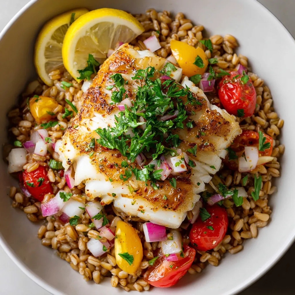 Lemon Garlic Cod Farro Bowl – Fresh, Healthy & Protein-Packed
