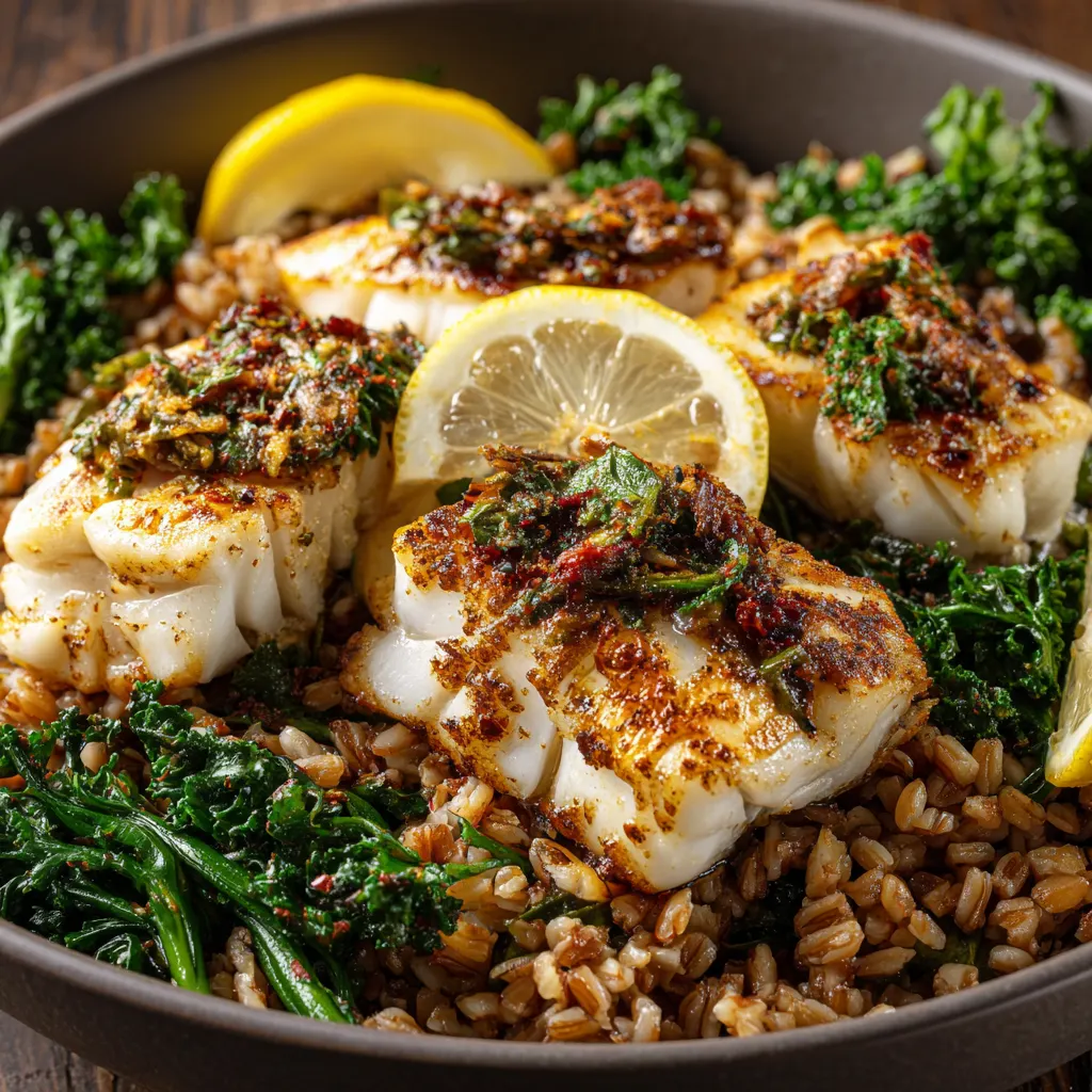 Lemon Garlic Cod Farro Bowl – Fresh, Healthy & Protein-Packed