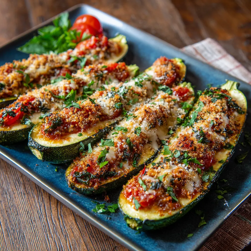 Mediterranean Zucchini Parmesan Boats – Cheesy, Fresh & Oven-Baked